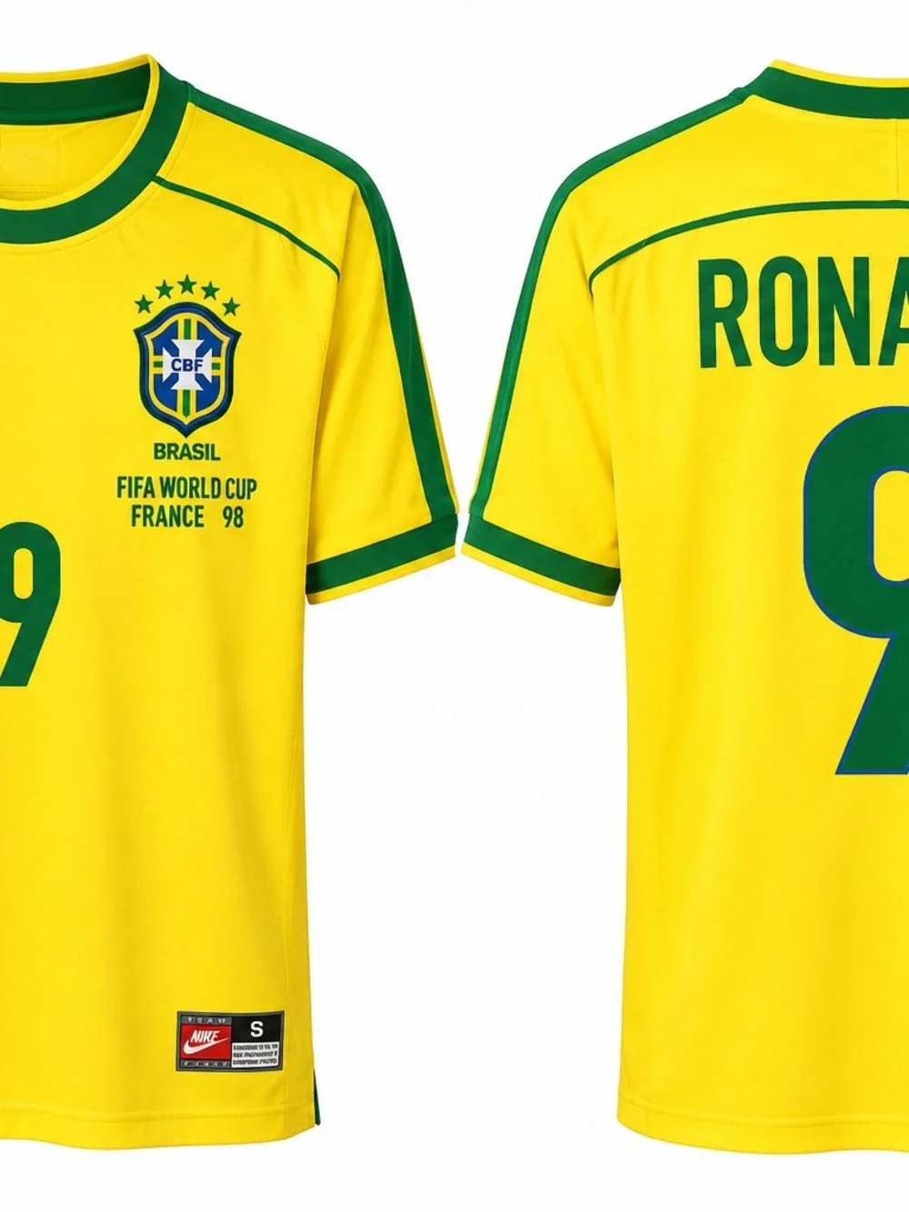 Nike Yellow & Green Kids Brazil Soccer Jersey - Ronaldo 9